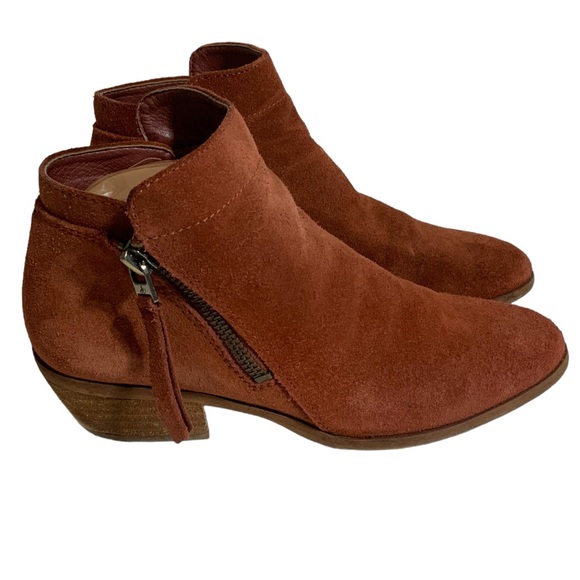 SAM EDELMAN Packers Burnt Orange Booties Rust Suede Leather Ankle Boots Size 5.5 - Picture 2 of 11